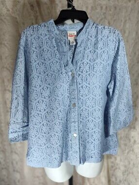 Ruby Rd. Sky Blue Eyelet Button-Down Shirt Sz 14